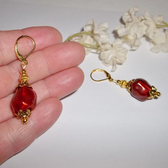 Dark Orange & Gold Beaded Earrings Set NWT 5449 - Picture 6 of 7